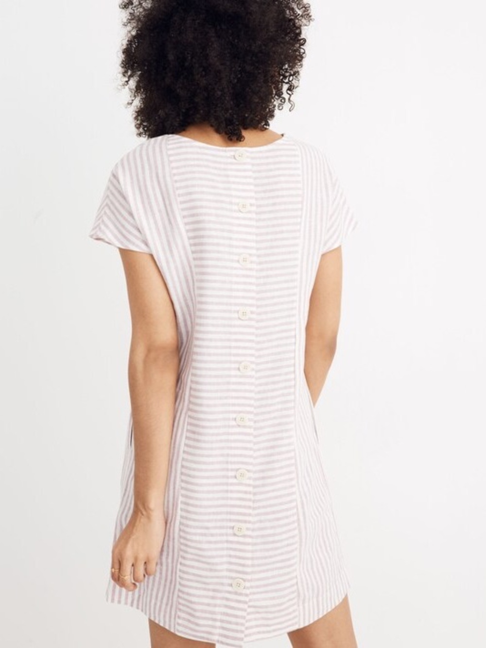 Madewell Purple White Striped Stripe-Play Button-Back Dress Linen Blend - Picture 3 of 10